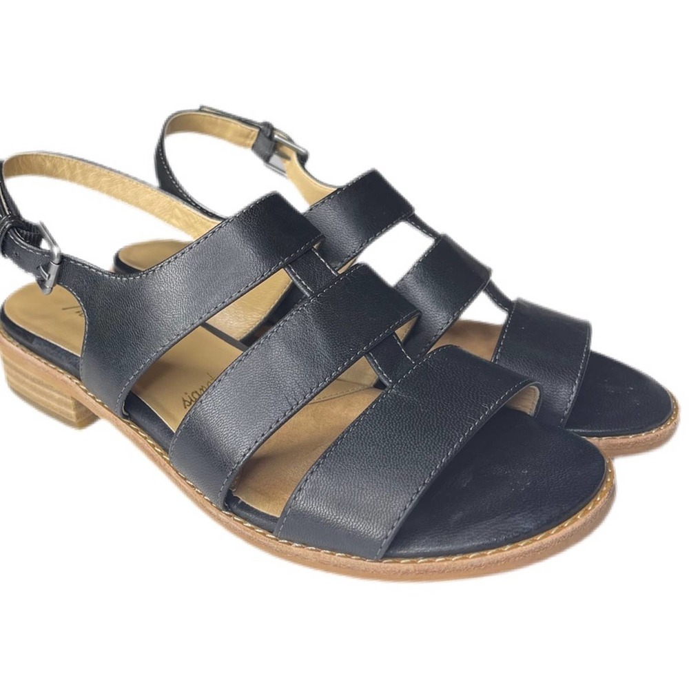 Trotters Black Leather Benny Sandals SZ 6.5 Great condition